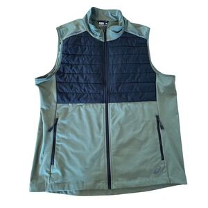 ASICS Mens Vest Sleeveless Full Zip Olive Green Black‎ Athletic Running XLarge